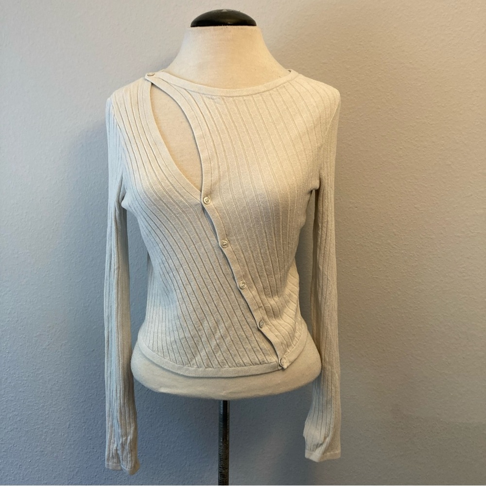 Los  Angeles Atelier & other Stories Cream Asymmetrical Cardigan Sweater M